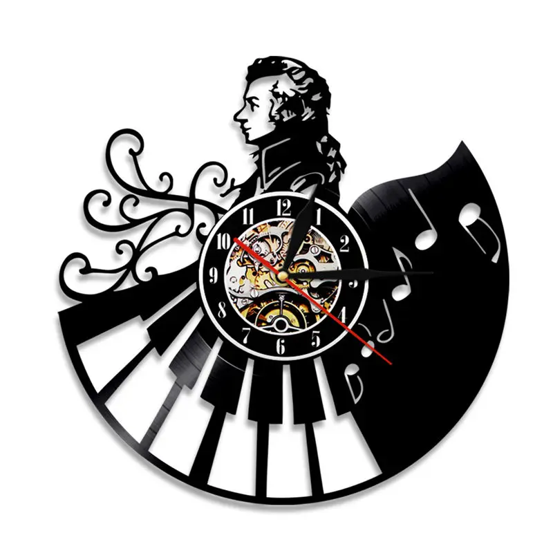 Mozart LED Backlight Modern Musician Retro Vinyl Record Wall Clock Home Decorative Silent Quartz Watch Creative Mozart Fan Gift