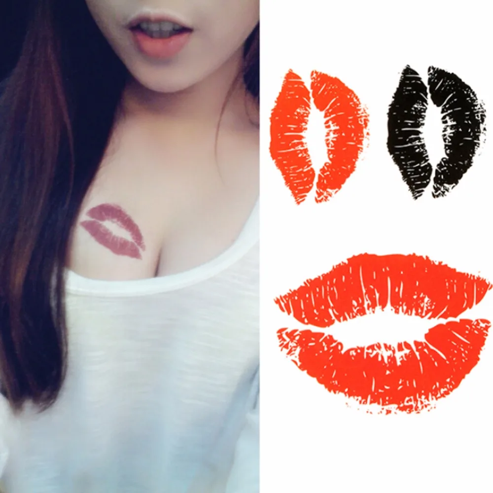 

2pcs Body Arm Stickers Black Red Removable Waterproof Tattoo Sticker Sexy lips Tattoo Temporary