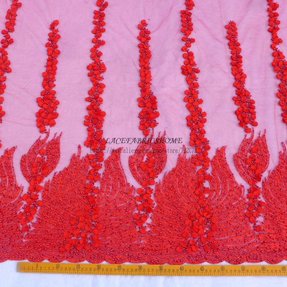 La Belleza 1 ярд красный/розовый бисером жемчуг 3D Цветы тяжелый ручной работы