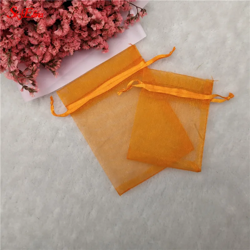 orange 50/шт мешки из органзы на шнурке мешочки для свадебной вечеринки Подарочная сумка Упаковка мешочки тюлевые сумки 6x8 8x11 10x15 12x17 19x29cm6z - Цвет: orange