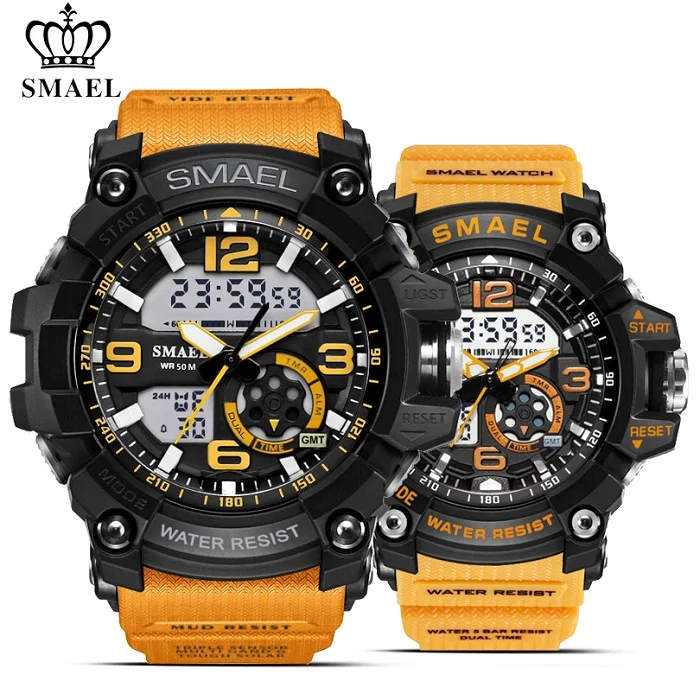 Orange SMAEL 2 шт./компл. Водонепроницаемый спортивные часы Для мужчин военный Часы с двойным табло Для женщин цифровые часы автоматические механические часы - Цвет: Orange