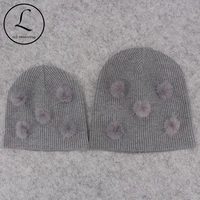 cute soft wool real mink fur pompom beanies hats for baby boys girls kids autumn winter ribbed knitted skullies hats for newborn