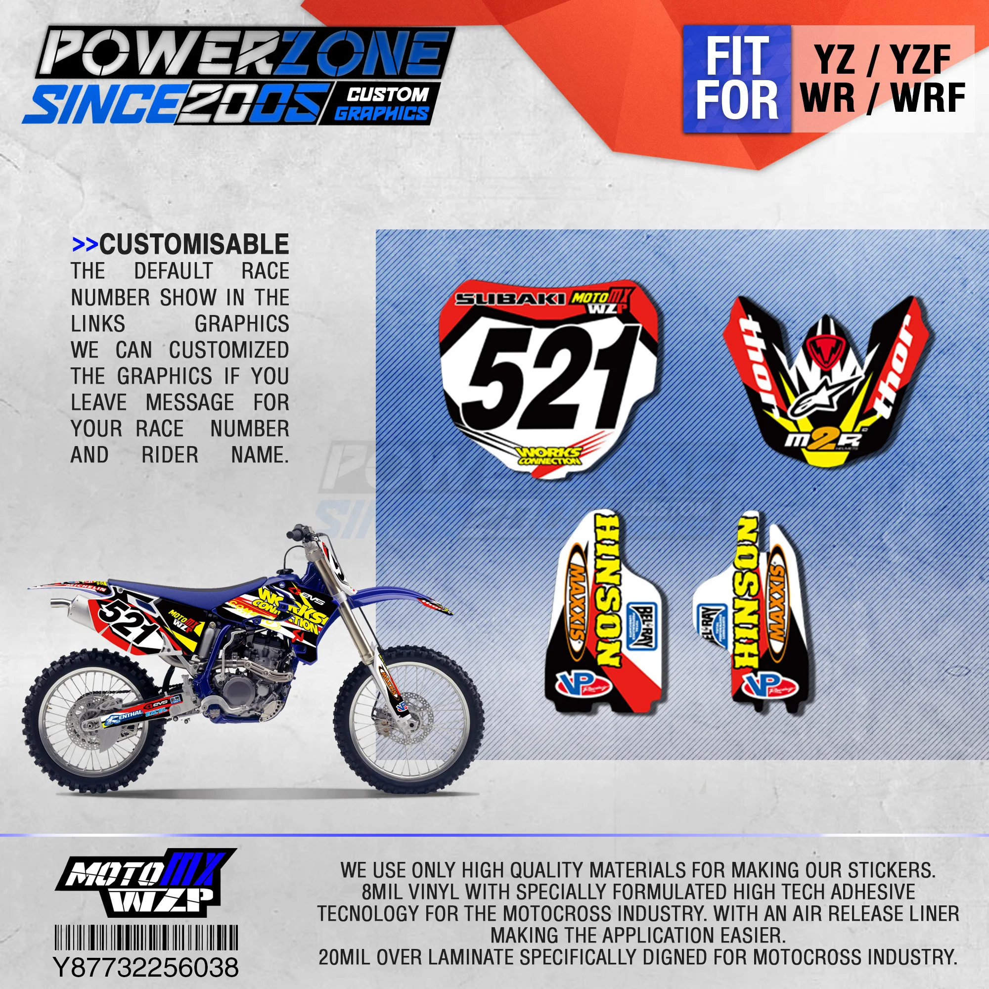 PowerZone Team Graphics Backgrounds Decals 3M Stickers For YAMAHA YZF250/400/450/426 98-02 03-05 WRF250/400/426 03-06 038 |