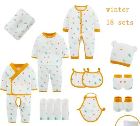winter 18 sets 18/19 шт./От 0 до 3 месяцев, весенне-осенняя одежда для новорожденных, комплект детской одежды из хлопка, комплект одежды унисекс для маленьких мальчиков и девочек - Цвет: winter 18 sets