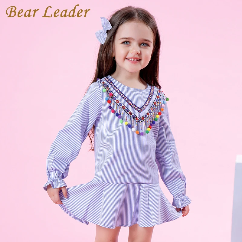 Платье для девочек bear leader модные платья-рубашки с длинным рукавом синее платье в