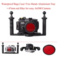 meikon 40m130ft waterproof underwater camera housing case for sony a6300 16 50mm lens two hands aluminium tray67mm red filter