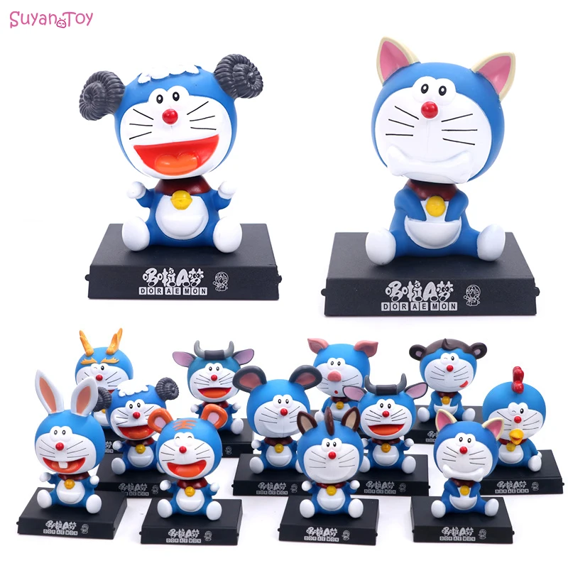 Doraemon 12 символических животных Аниме фигурки 11 см трясущийся телефон держатель