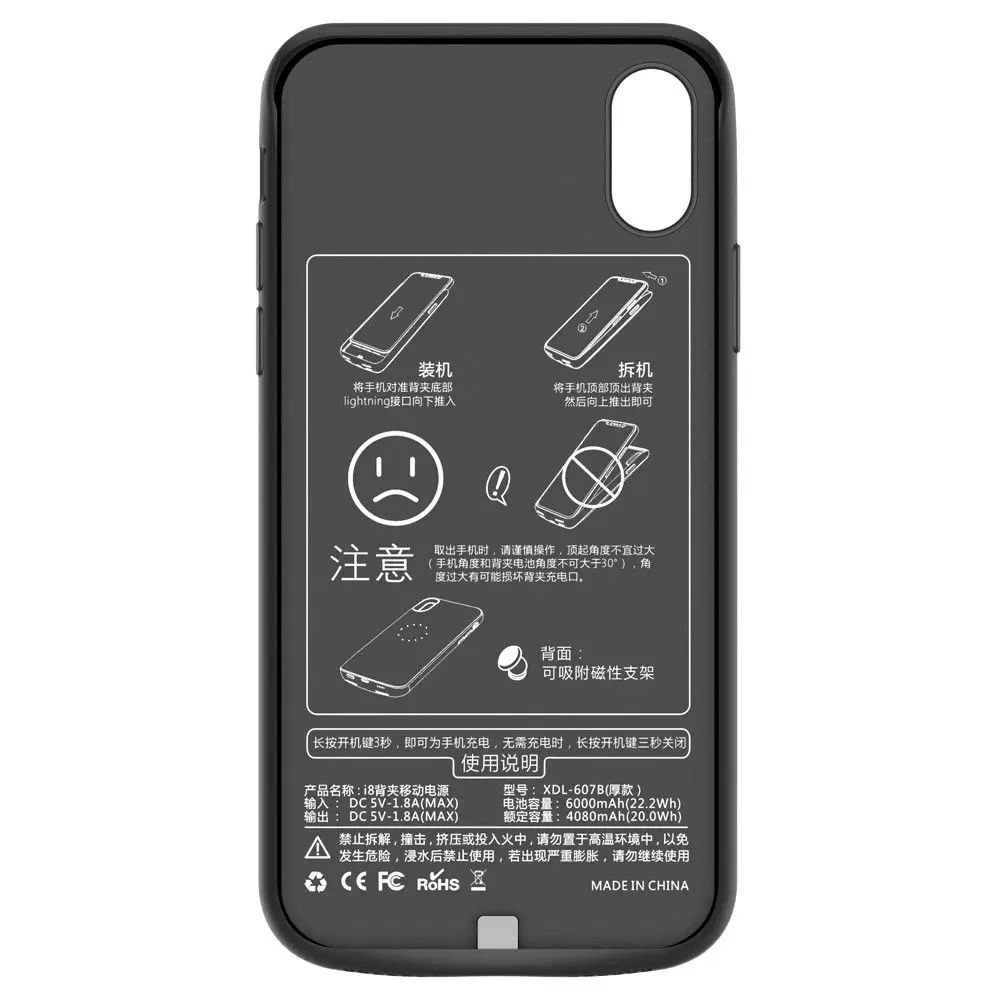 2 шт х Черный Мощность банк Батарея чехол для iPhone 6 S 7 8plus X/Thin1.2CM Thick1.7CM|Чехлы с