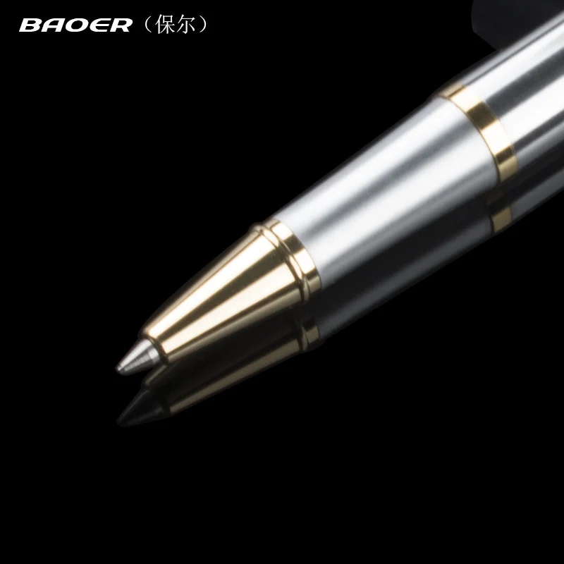 Роскошная ручка Baoer из нержавеющей стали с золотым зажимом металлические офисные