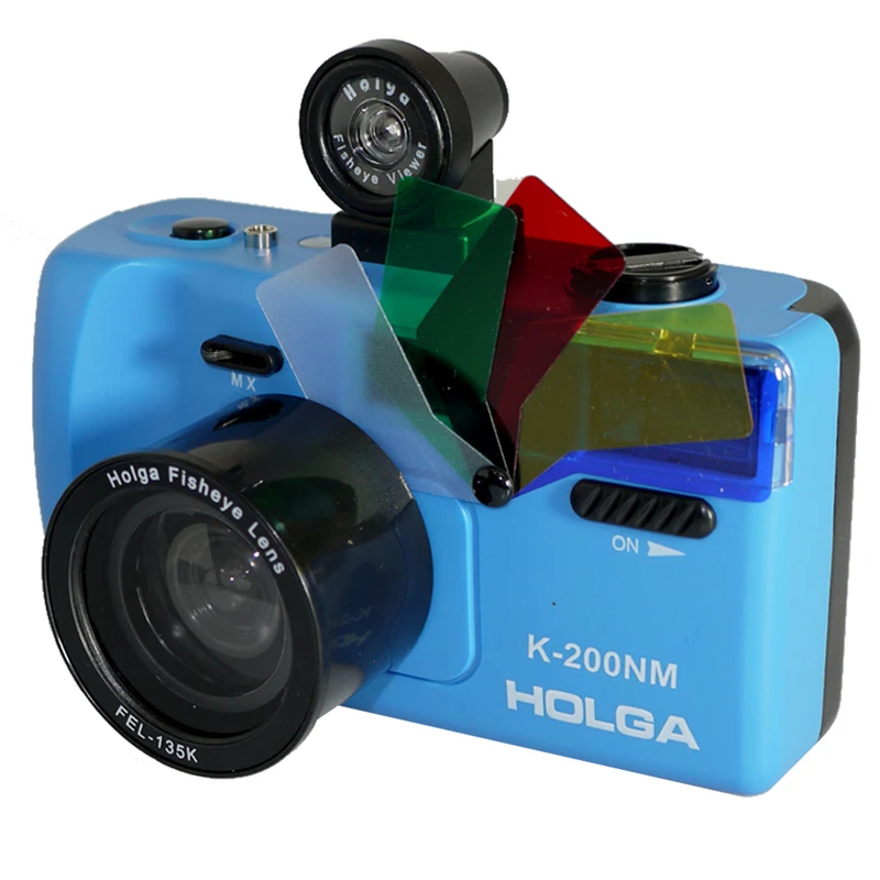 Holga K200NM/FEL/FV + объектив рыбий глаз FEL 135K & finder Set Lomo K 200NM Film Camera Blue|lens pouch|camera lens cleaning