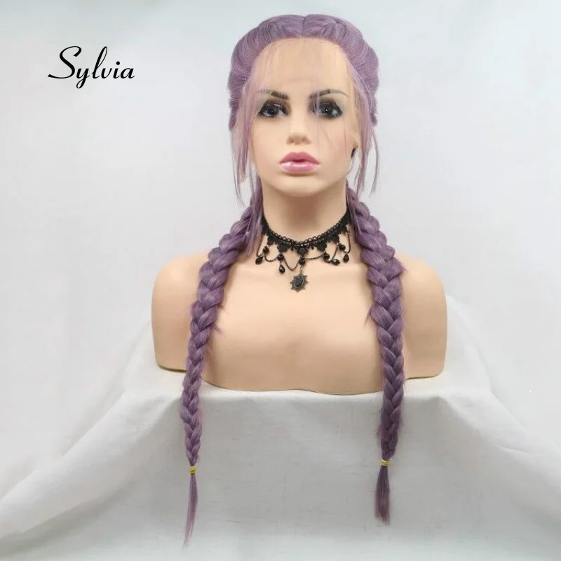 Sylvia Mixed Purple Wig  Double Braid Hair With Baby Hair Synthetic Braid Lace Front Wigs Heat Resistant Fiber Hair Middle Part