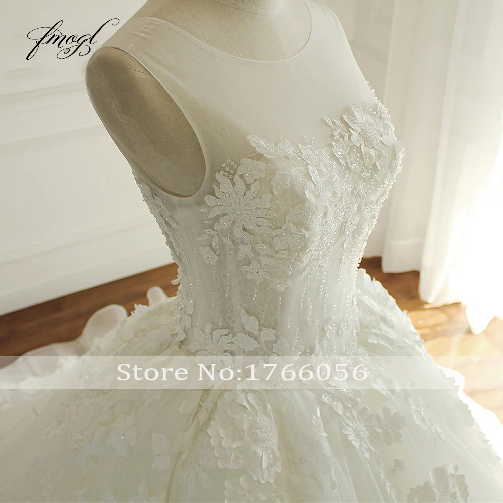 Fmogl Vestido De Noiva кружево свадебное платье принцессы 2019 Глубокий круглый вырез