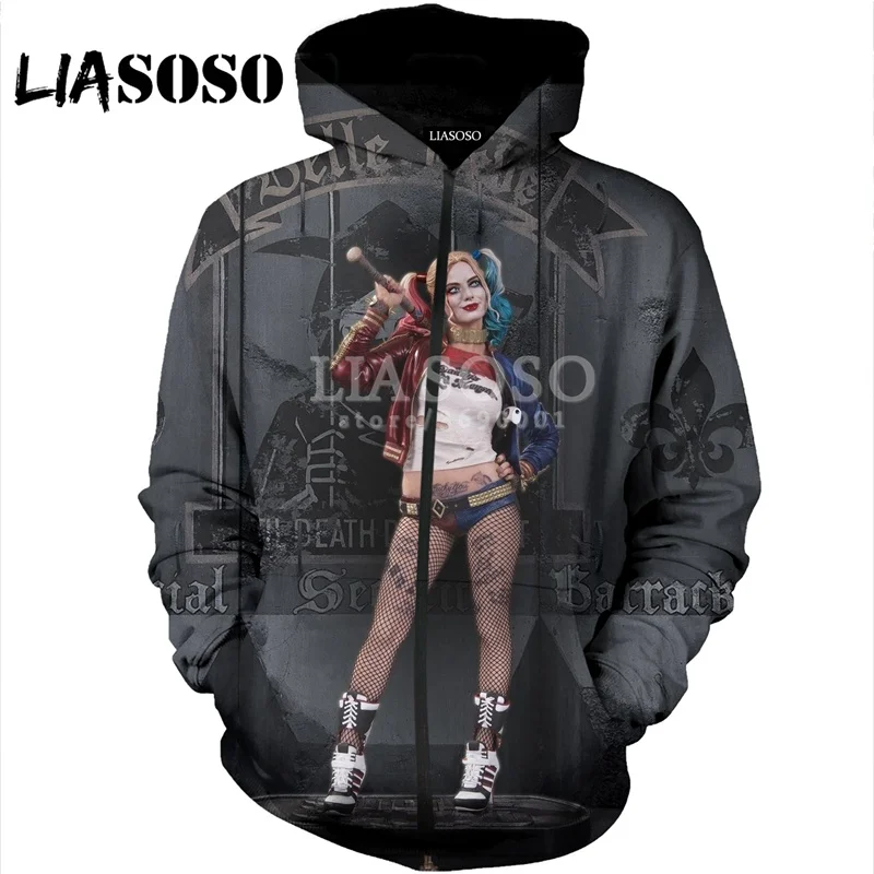 LIASOSO 3D принт Для женщин Для мужчин с принтами "отряд самоубийц", "Харли Квинн, Джокер толстовки, пуловеры с капюшоном толстовки Повседневное куртка на молнии пальто X820