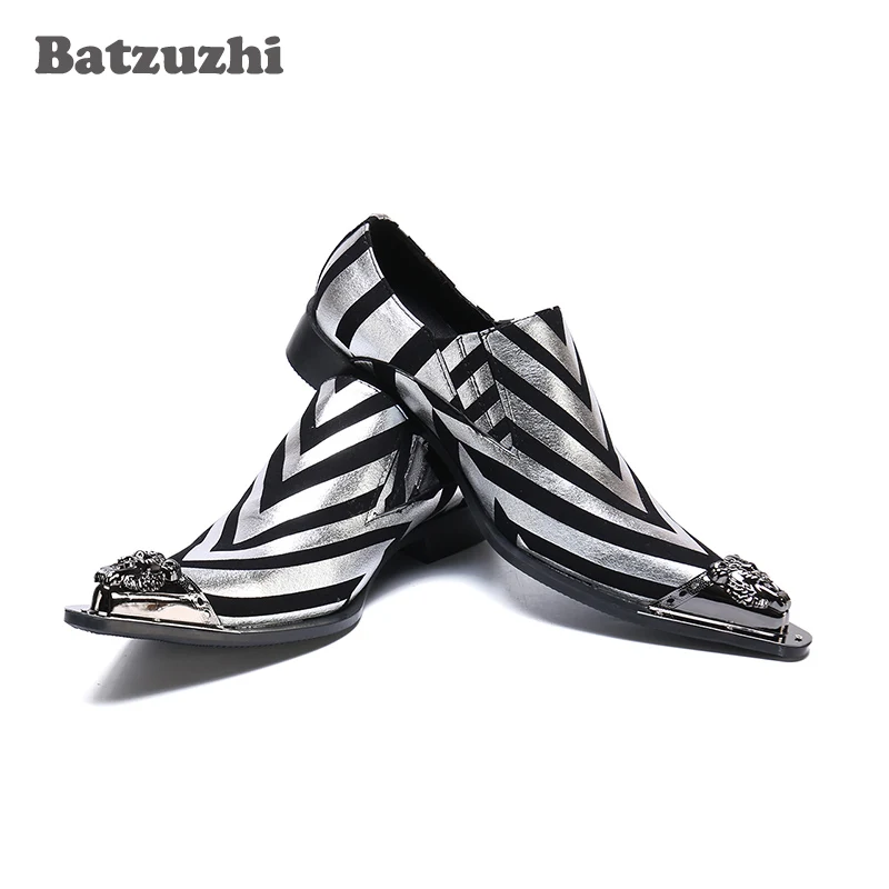 

Batzuzhi Mens Dress Shoes Italian Leather Vintage Metal Pointed Toe Chaussure Homme Party and Wedding Shoes Men, Big Sizes 6-12