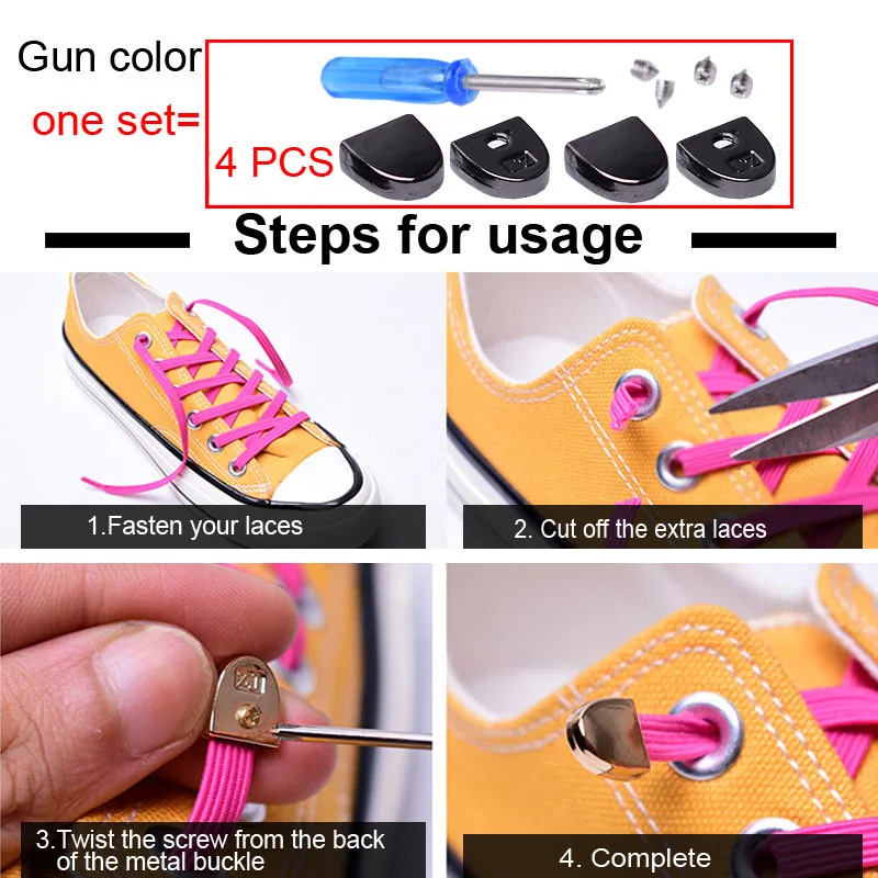 07-3 Gun color 50 комплектов эластичных шнурков; шнурки с металлической пряжкой; Подходящие без галстука; кружевные тапочки для взрослых и детей; кружевные туфли с круглым носком на плоской подошве - Цвет: 07-3 Gun color