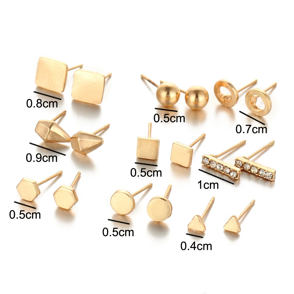 Серьги пусеты IF ME Комплект сережек для женщин круглые маленькие геометрические