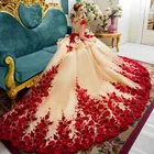 Платье Quinceanera с цветами и кринолином для невесты, бальное платье с открытой спиной и шлейфом, Дубай, Роскошные Длинные вечерние платья SWL011