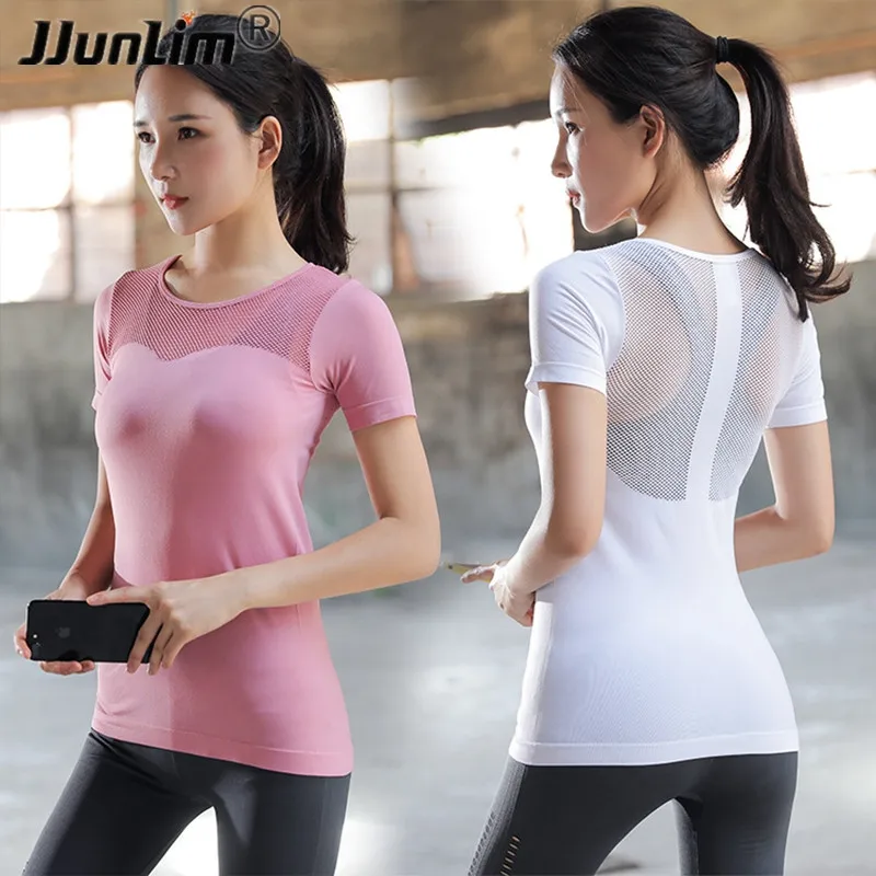 Женский топ для фитнеса футболка йоги летние обтягивающие рубашки бега тонкий