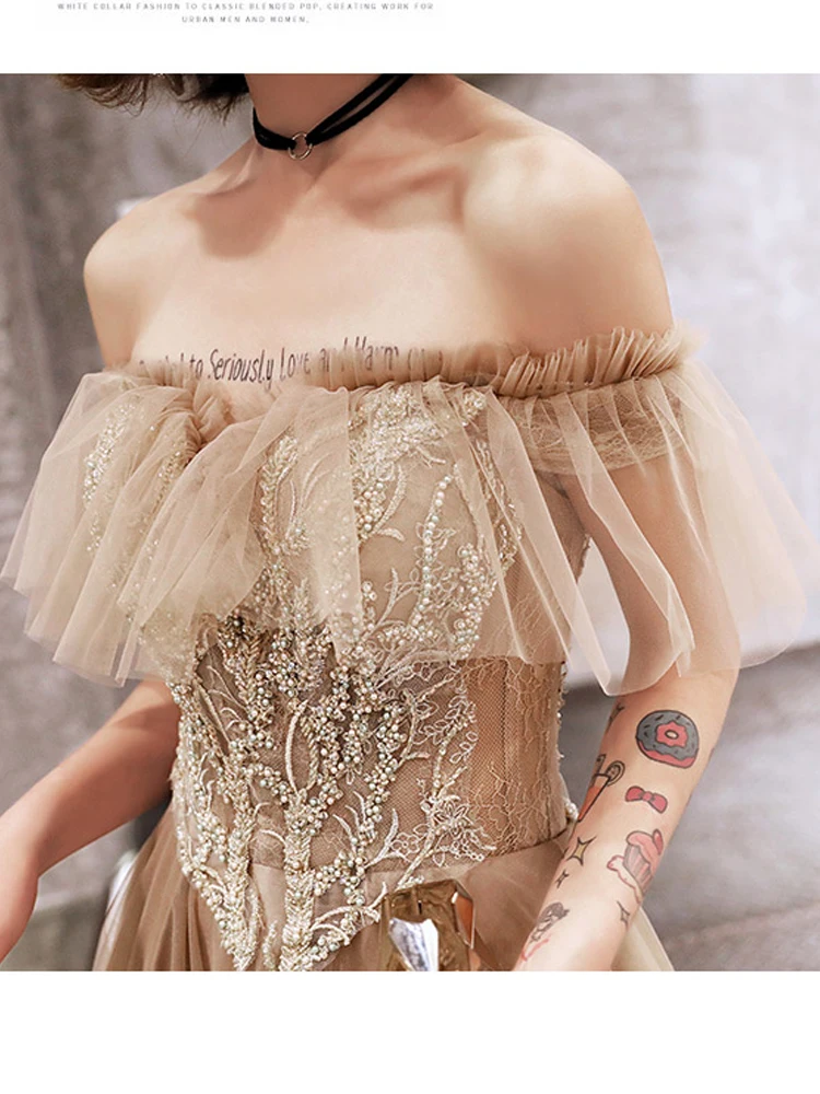 It's Yiya вечернее платье с открытыми плечами Robe De Soiree жемчужные женские вечерние платья плюс размер с коротким рукавом Деловая одежда E690