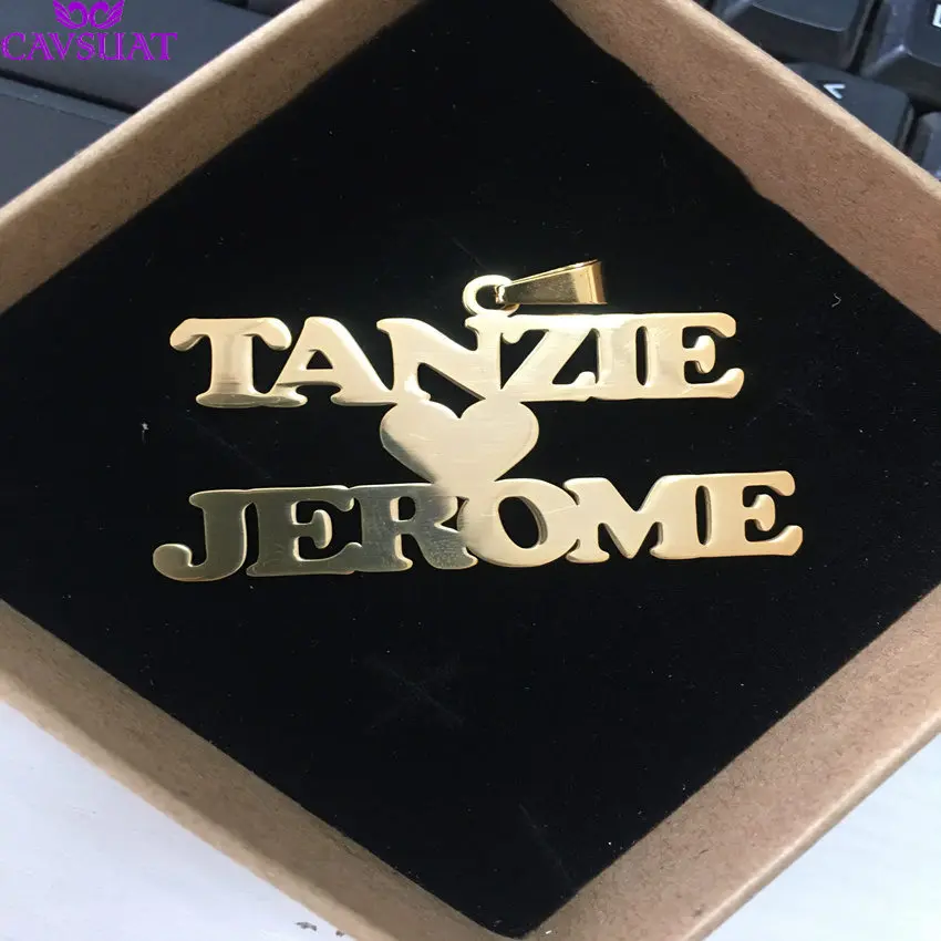 2 Names with Heart Панк Стиль персонализированное имя ожерелье индивидуальный большой кулон-табличка с именем для женщин и мужчин модные ювелирные изделия подарок на день рождения ручной работы BFF - Окраска металла: 2 Names with Heart