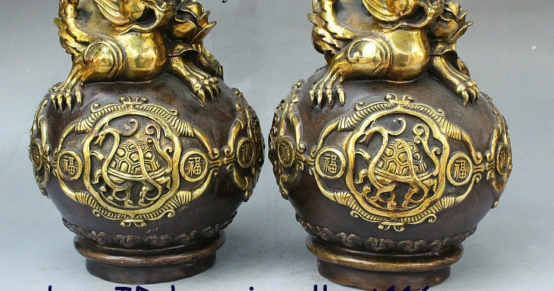 Китайская династия дворец бронзовая позолота &quot&quot Дракон зверь бутылка ваза