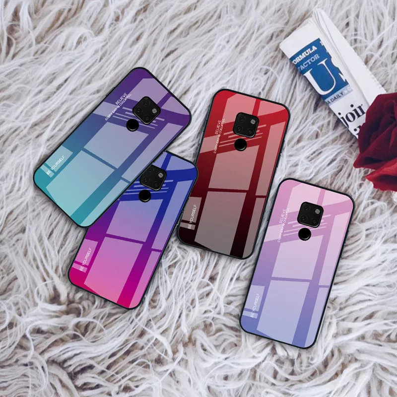 Модный градиентный стеклянный чехол для телефона huawei honor 8X MAX 8A 9 10 Lite V20 цветной чехол для huawei nova 3 4 3e 3i 4e
