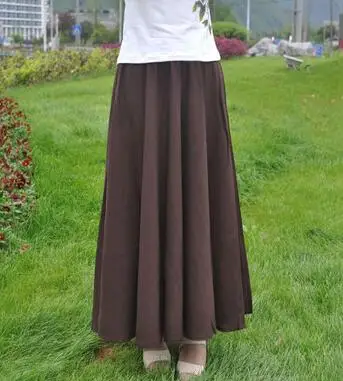 Brown Skirt 15 цветов длинная юбка для женщин Весна Лето Повседневная Эластичная талия большой маятник линия пляж Saias женская льняная хлопковая юбка - Цвет: Brown Skirt