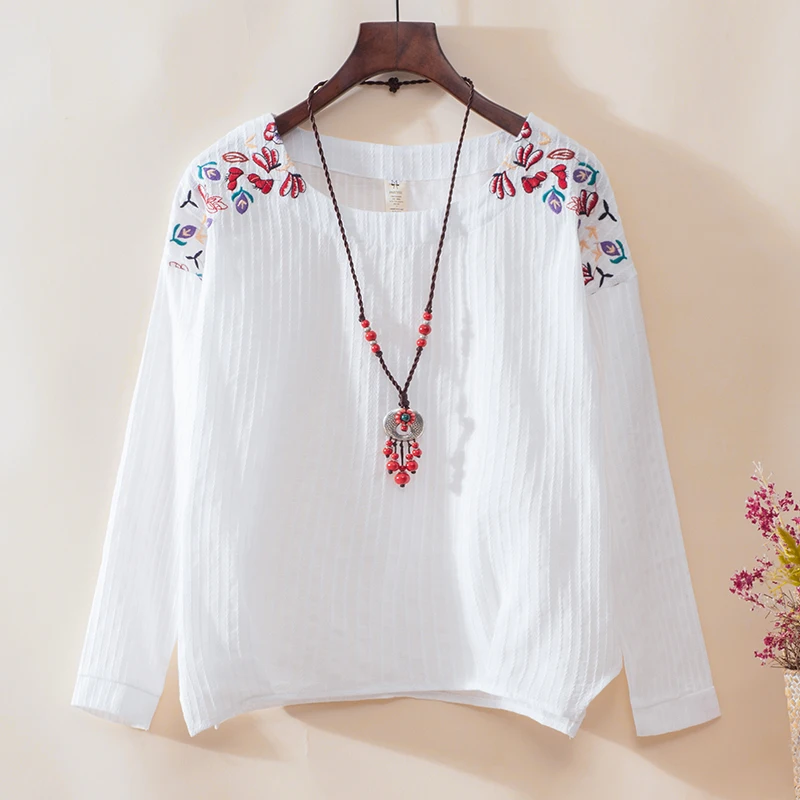 

Floral Embroidery Summer T-Shirt Women new Fashion High Cotton Tees Autumn Tops Casual Stretch Knitwear long Sleeve Punk Tees