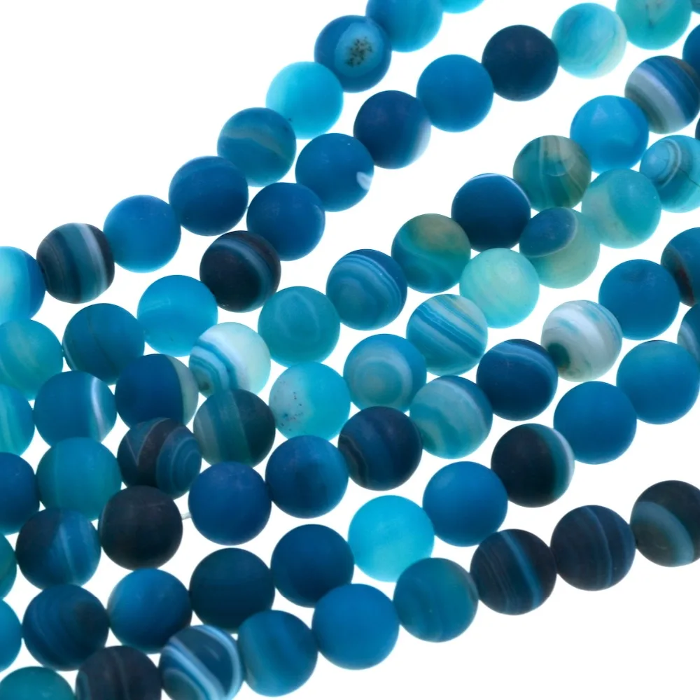

10mm Matte Blue Dream Stripe Agates Gems Round Loose Beads 15" AAA