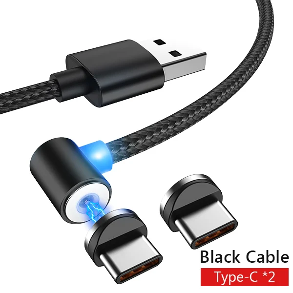 Black cable 2 Type-c NOHON 90 градусов Магнитный кабель светодиодный освещение для iPhone X XS XR 8 Plus Micro usb type C быстрое зарядное устройство кабели для samsung S9 1 м 2 м - Цвет: Black cable 2 Type-c