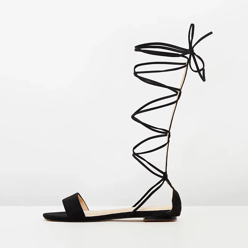 Murah Nancyjayjii Sandal Datar Wanita Dasi Silang Kerja Kantor Wanita Musim Panas 2021 Gladiator Kasual Black Flock Sepatu Dewasa Ukuran 41 44