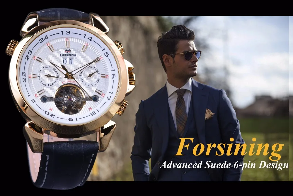 Forsining Weaving Tourbillion Design Genuine Leather Calendar Display Mens Mechanical Watches Top Brand Luxury Automatic Clock | Наручные