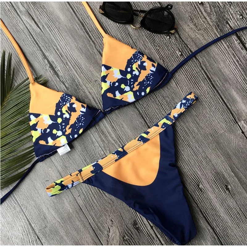 FS цветочный принт лоскутное слинг купальные трусики бикини набор женский