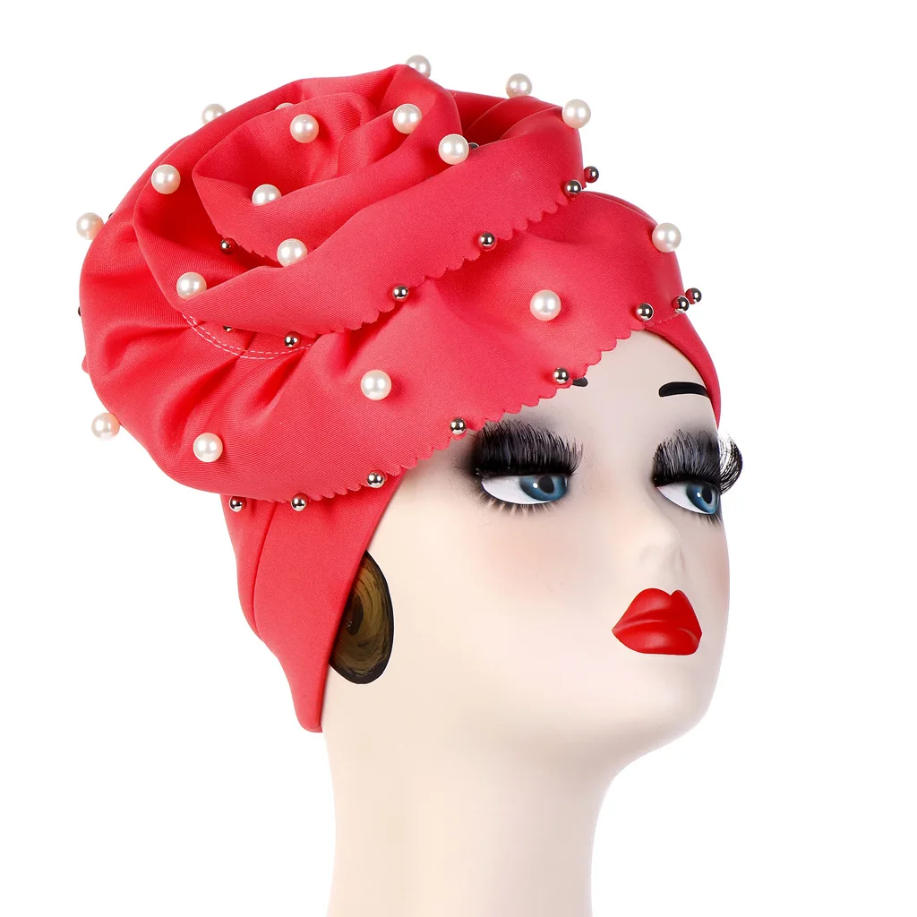 Watermelon red Головной убор мусульманская новая чалма шляпа хлопок большой цветок жемчуг тюрбан шляпа рак макияж шляпа хиджаб Кепка аксессуары для волос повязки на голову Durag - Цвет: Watermelon red