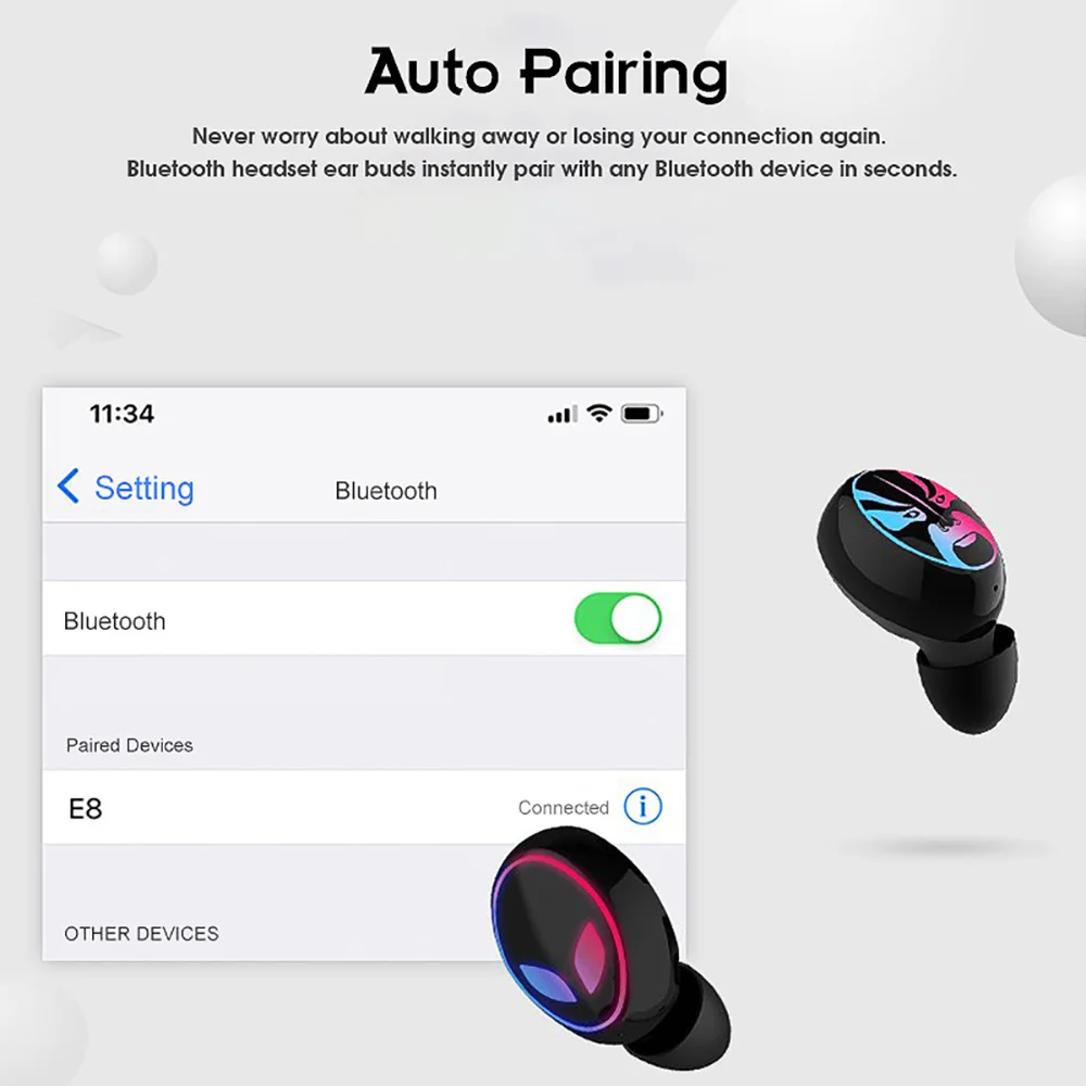Bluetooth наушники 5,0 E8 TWS беспроводные наушники HiFi 6D стерео громкой связи Управление шумоподавлением Наушники, гарнитура для видеоигр