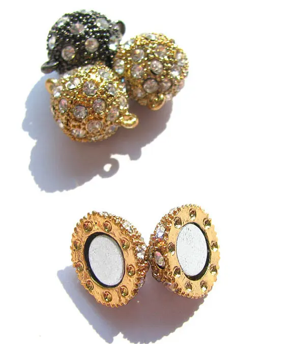 

wholesale tone Rhinetone crystal Magic Clasp Connectors Magnetic Clasps round ball gunmetal silver rose gold jewelry clasp 50pcs