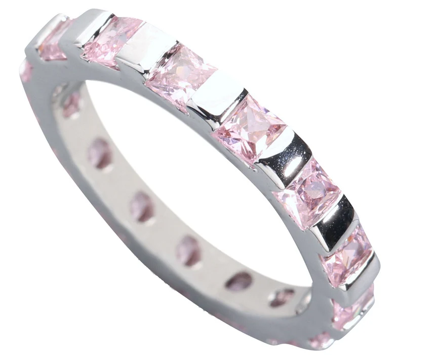 

Radient Pink Kunzite 3*3mm Semi-precious Stone Silver Cool For Women Ring Q1551
