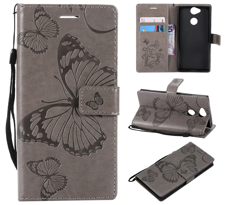 Чехол-бумажник с двойным 3D бабочкой для sony Xperia L1 L2 XA1 XA2 XA Ultra XZ XZ1 XZ2 Z3 Z5 Compact Mini E5 XZ2 Premium