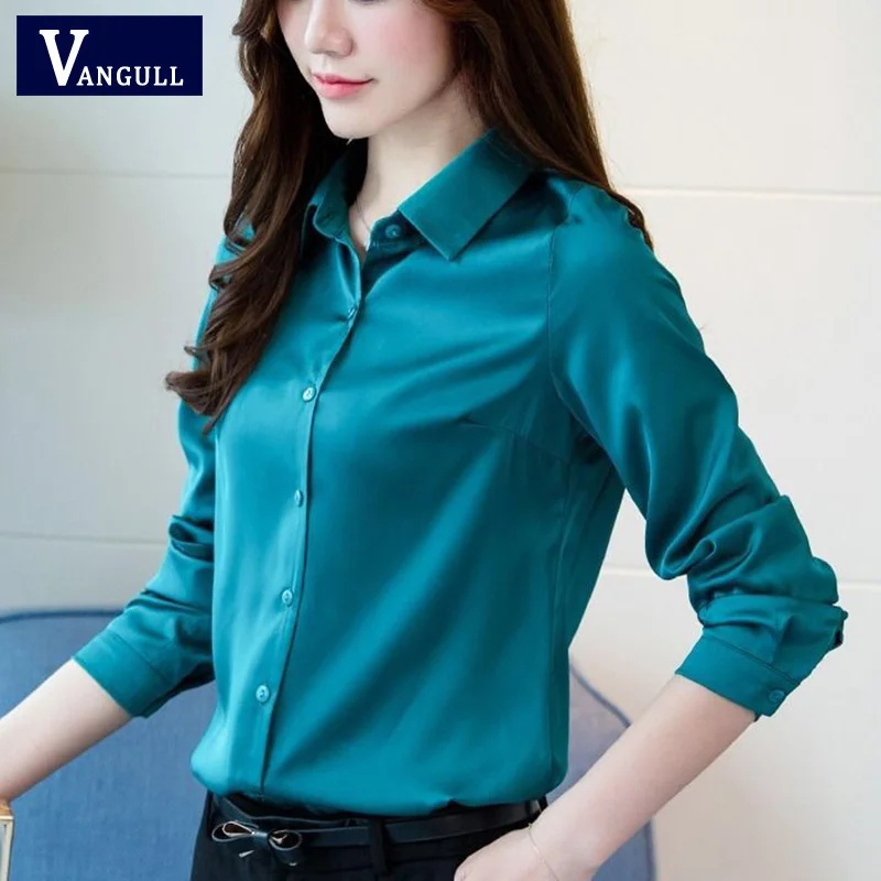 Женская Офисная рубашка Vangull Повседневная Блузка с длинным рукавом и отложным