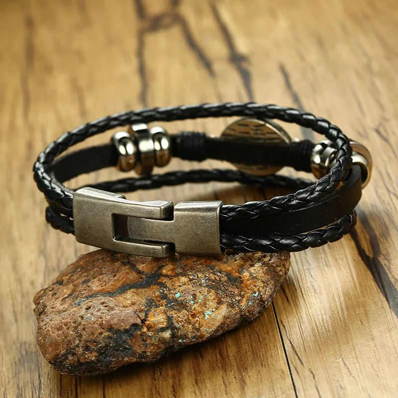Мужской черный кожаный браслет 7 8 &quotРетро сглаза голубой глаз с подвесками для
