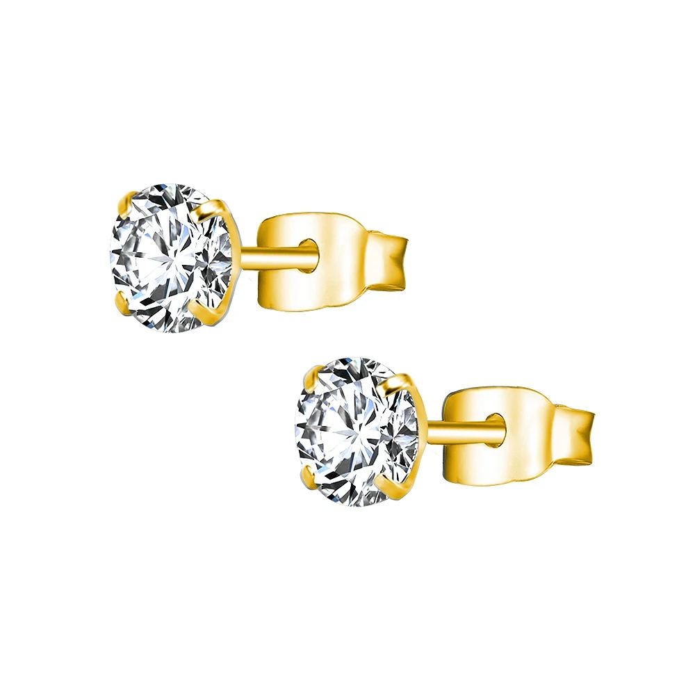 Gold-White Round Кристальные детские серьги-гвоздики, хирургическая сталь, женские серьги-гвоздики, модные детские серьги, циркониевые CZ ювелирные изделия для тела, подарки - Окраска металла: Gold-White Round
