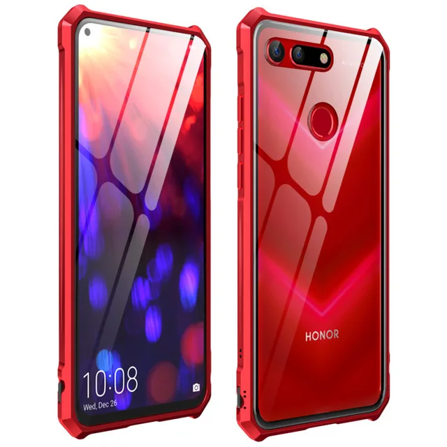 Для huawei Honor V20 чехол Роскошный Алюминиевый металлический каркас бампер и прозрачная задняя крышка из закаленного стекла для huawei View 20 чехол - Цвет: Red