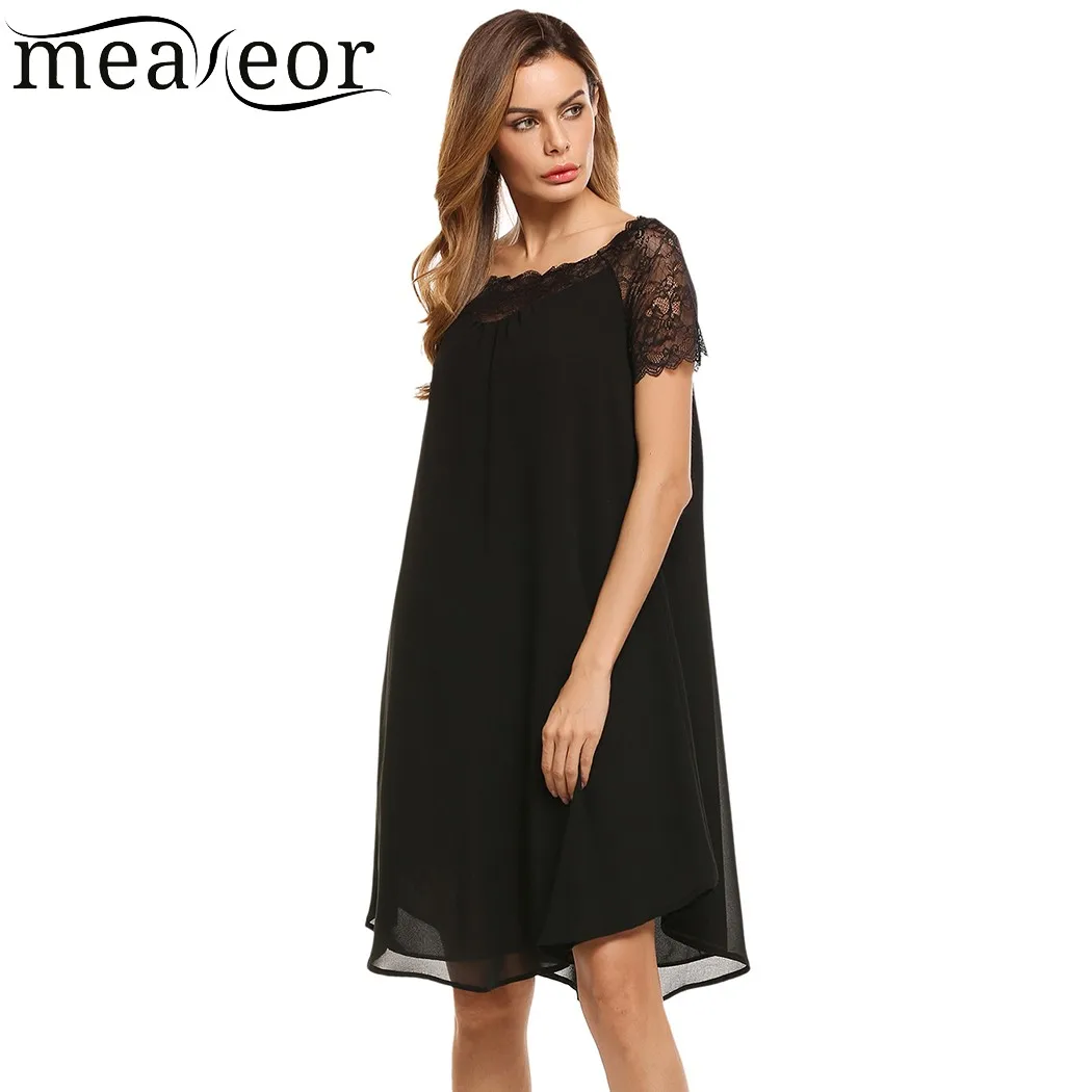Meaneor женское Повседневное платье короткий рукав квадратный вырез кружево