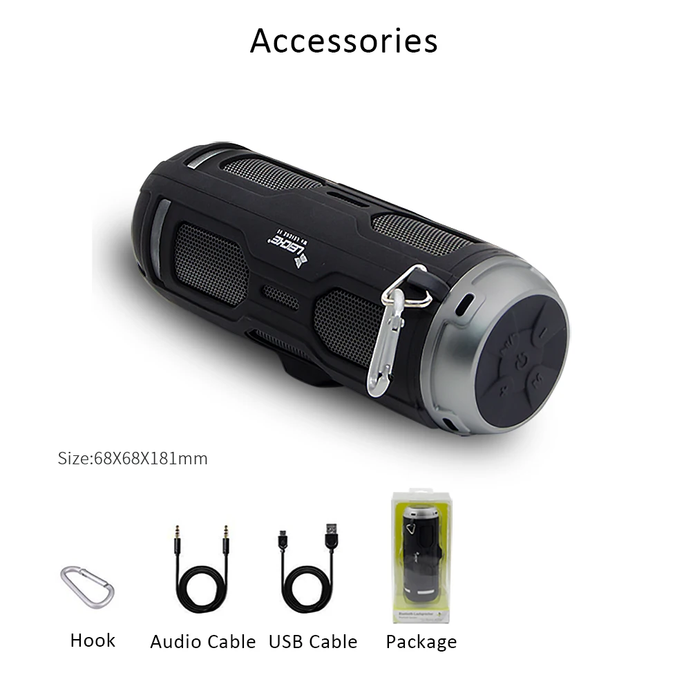 Leicke бас Bluetooth динамик Портативный беспроводной стерео Открытый водонепроницаемый Встроенный микрофон FM радио Громкая связь вызов