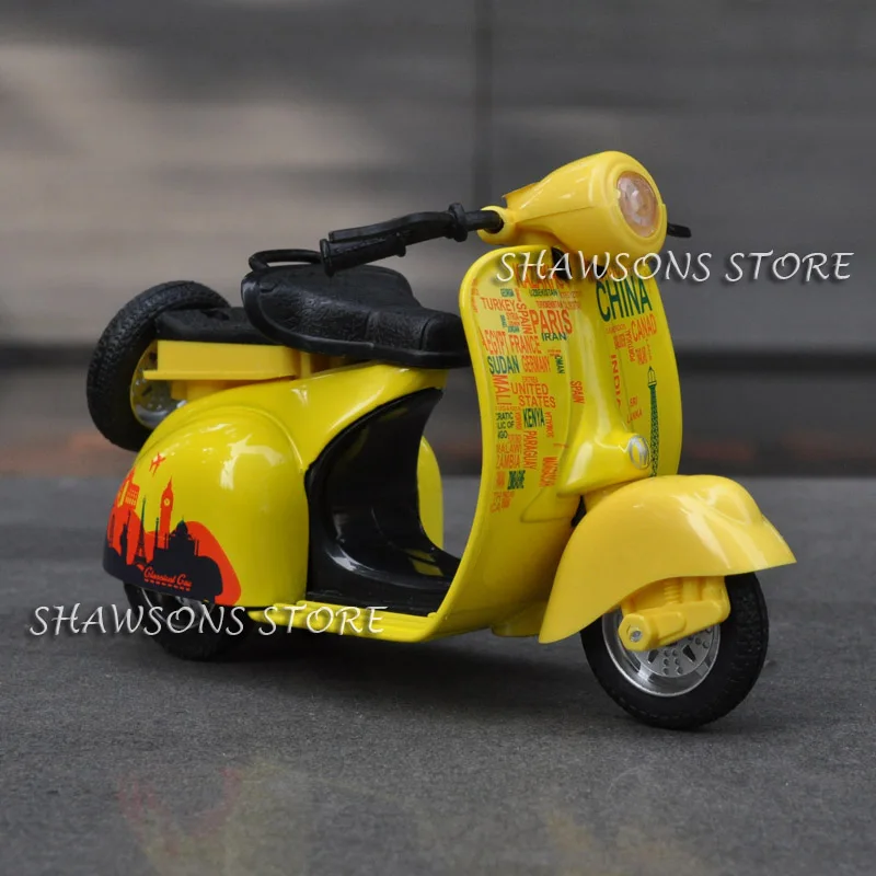 1:14 Литая модель мотоцикла игрушки Вытяните назад скутер VESPA W/звук и светильник