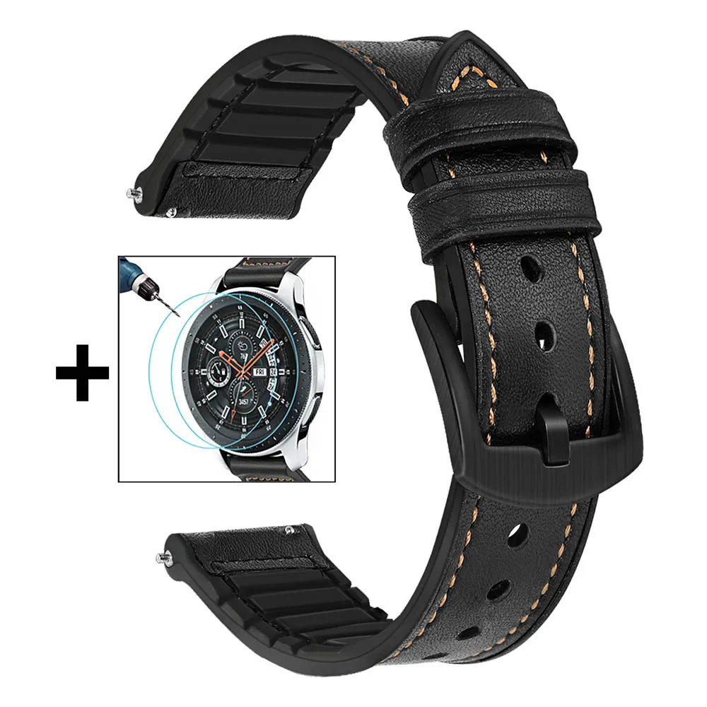 TRUMiRR натуральная кожа и силиконовая резинка+ Защитные пленки для samsung Galaxy Watch 46 мм 42 мм ремешок для часов стальной ремешок с застежкой