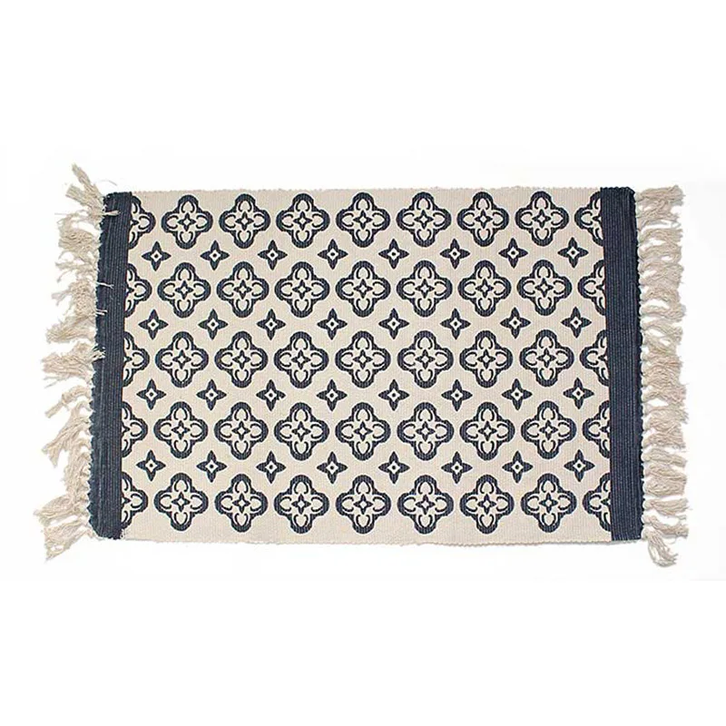 Carpet Flower Тканый хлопчатобумажный винтажный коврик с кисточками в богемном стиле, геометрический индийский ковер в полоску, машинная стирка, коврики для гостиной/спальни - Цвет: Carpet Flower