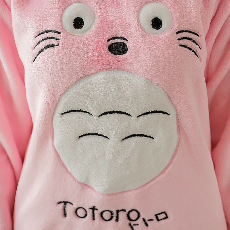 

Animal Pajamas Cute Cartoon Totoro Pyjama Character Nightgown Soft Flannel Polyester Sleepsuit Pink Winter Women Pijama Adulto