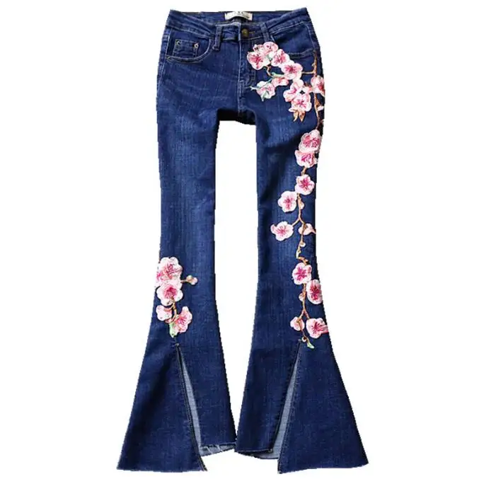 Женские джинсы с разрезом модные обтягивающие брюки высокой талией и цветочной