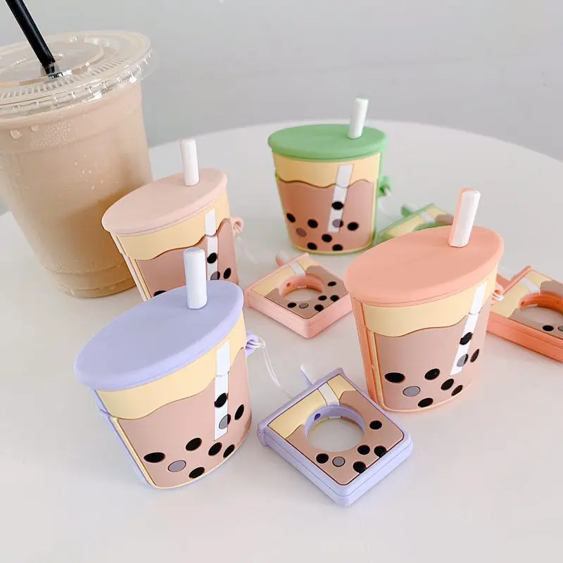

Cute Cartoon Protective Case For AirPods 2 Cover Silicone Bluetooth Earphone Case For Apple Airpods Cases Pearl Milk Tea Pattern